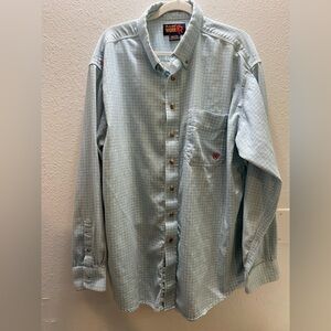 Ariat Fire Resistant Men's 2XL Light Blue Plaid Button Down Work Shirt Outdoor